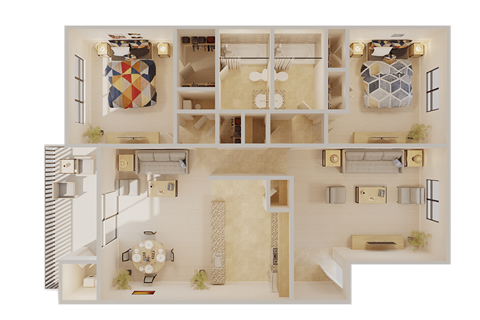 Floor plan for 2 beds, 2 baths, 1236 sqft